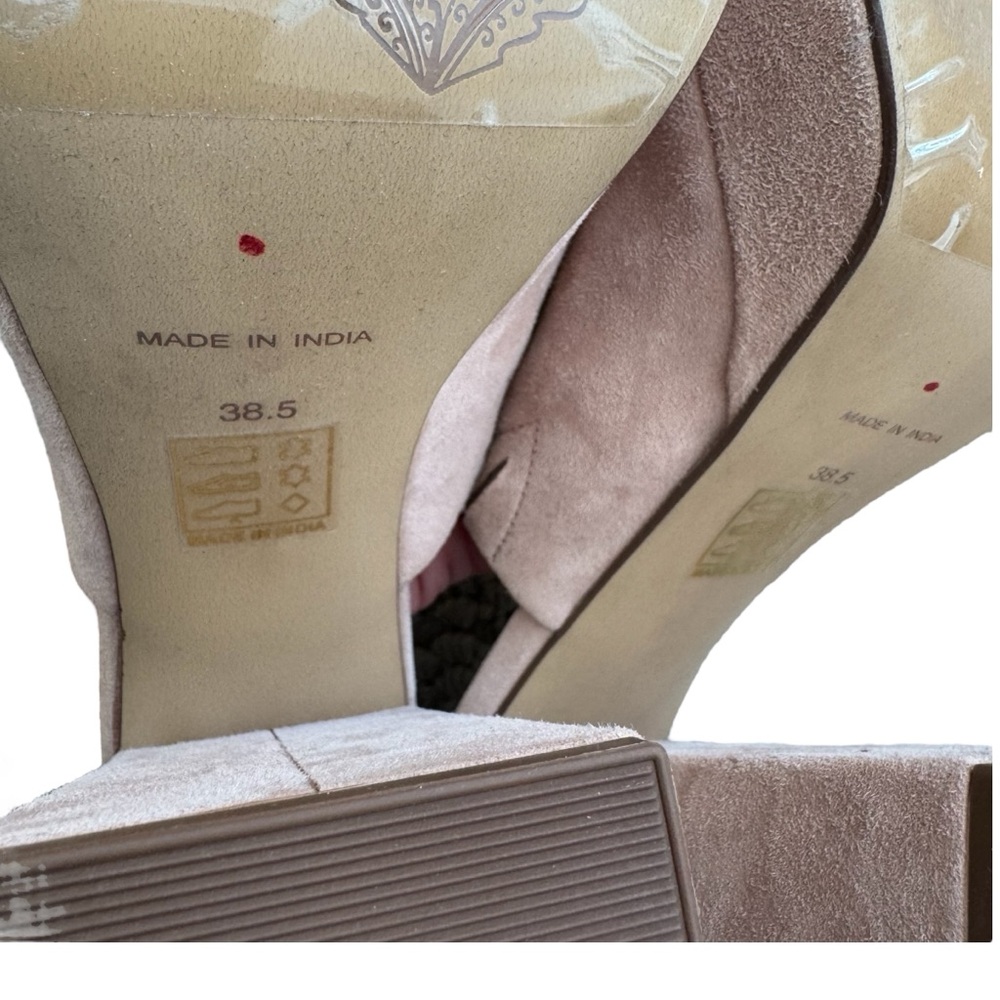 Free People Margo Mules Block Heel Pearl Sand Suede Square 38.5 EU / 8.5 US New - Picture 11 of 12